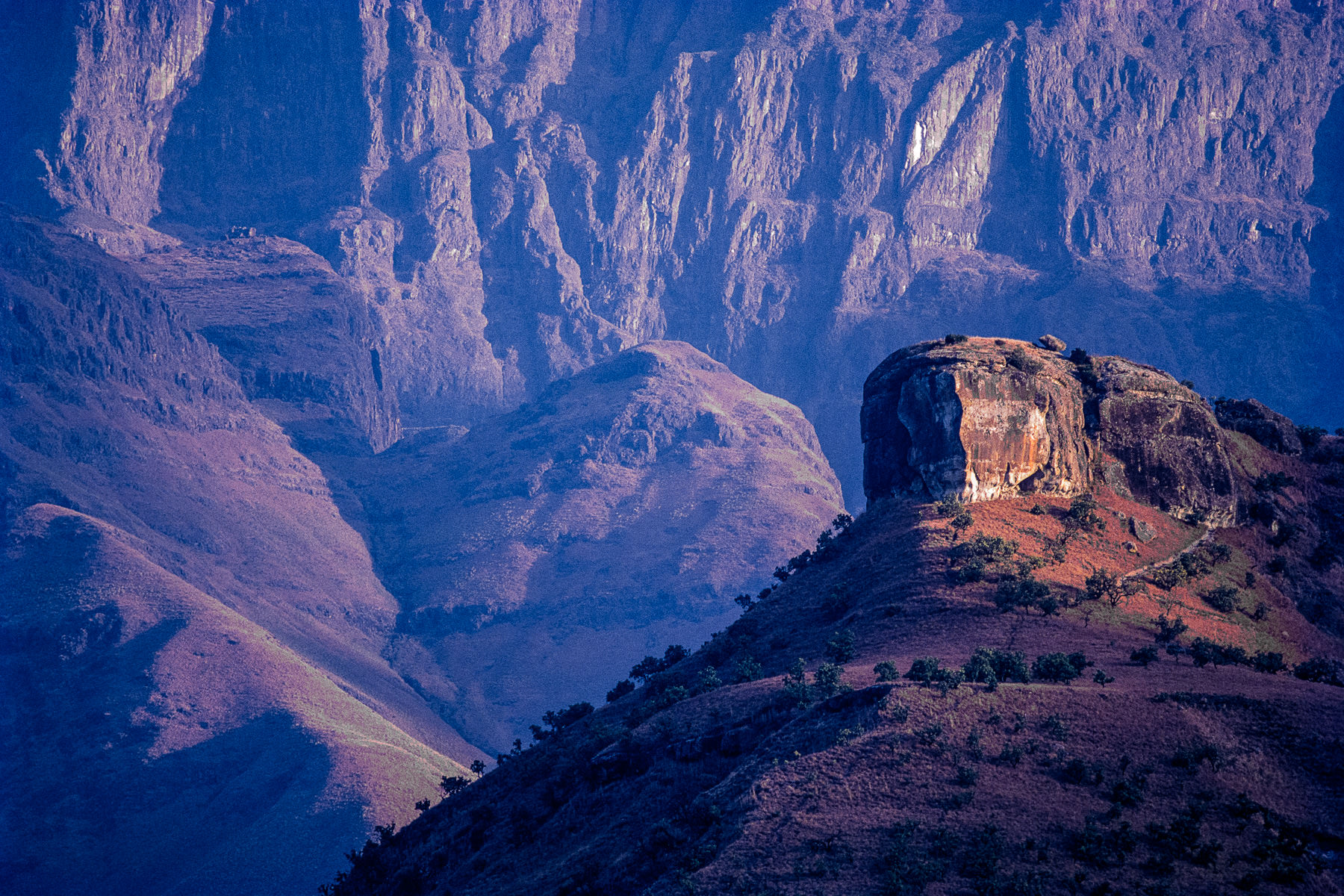 Photograph of Policeman'a Helmet at days end.   Royal Natal National Park, part of  Drakensberg National Park World Heritage Site, South Africa, taken by Gil Lopez-Espina