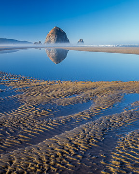 LE-AM-LA-001&nbsp;&nbsp;&nbsp;&nbsp;&nbsp;&nbsp;&nbsp;&nbsp; Haystack Rock Reflection, Cannon Beach, Oregon